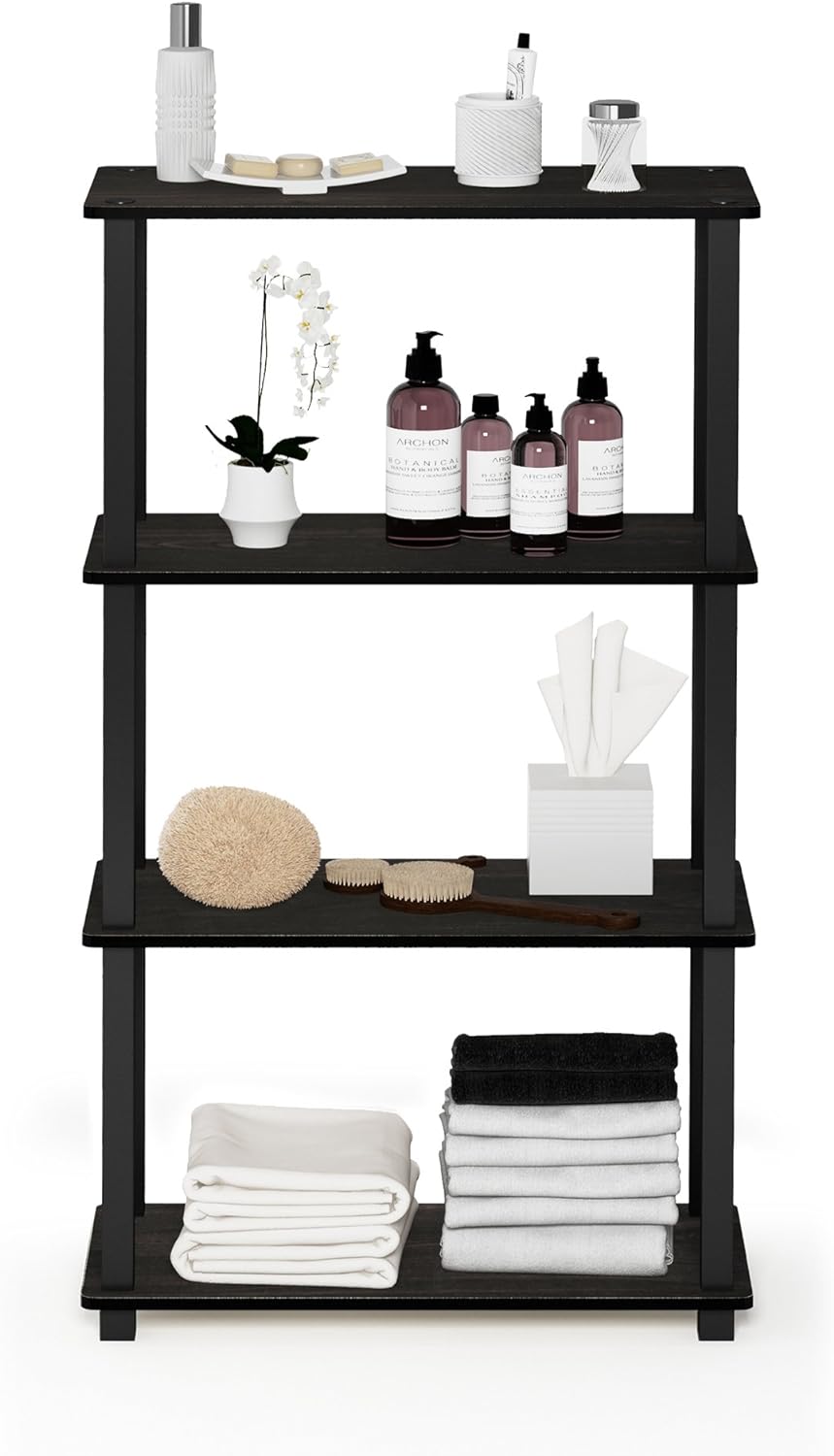 Furinno Turn-N-Tube 4-Tier Multipurpose Shelf Display Rack, Square Tube, Espresso/Black