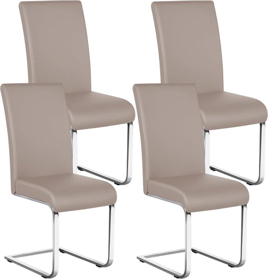 Yaheetech Dining Chairs Set of 4 Modern Faux Leather Upholstered Dining Room Chairs with High Back and Metal Chrome Legs for Kitchen/Living Room/Restaurant, Light Brown