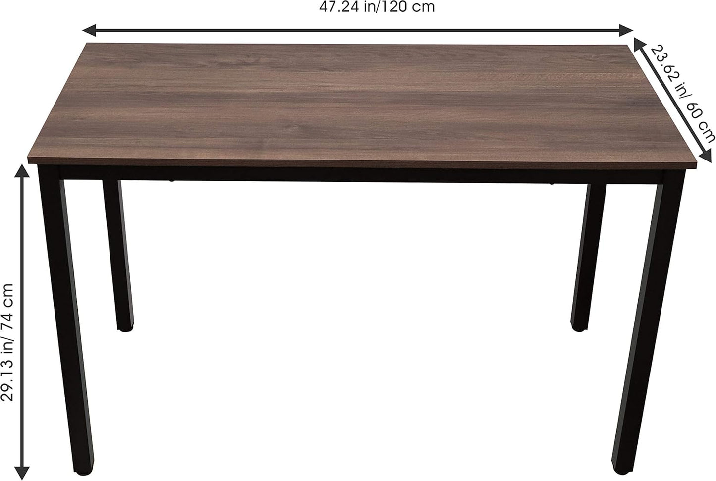 47 inch Large Computer Desk Wood, Modern Simple Style Desk for Home Office, Bedroom, Study Student Writing Desk, Small Spaces, Black Metal Frame, Walnut Top