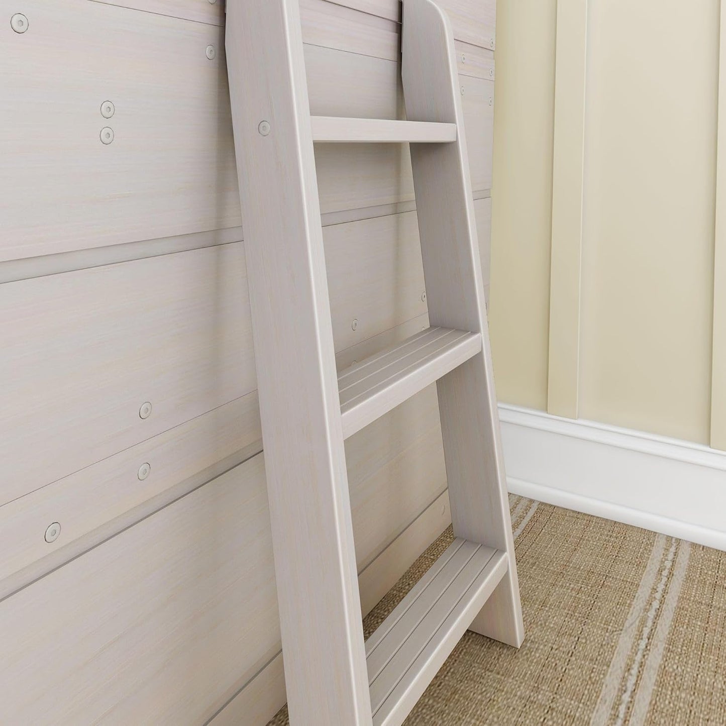 Max & Lily Modern Farmhouse Twin Low Loft Bed with Bookcase - Solid Wood, 15” Guardrails, 400-lb Capacity, Low-VOC Finish, White Wash