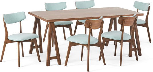Christopher Knight Home Warren Mid-Century Modern 7 Piece Dining Set with A-Frame Table, Mint and Walnut