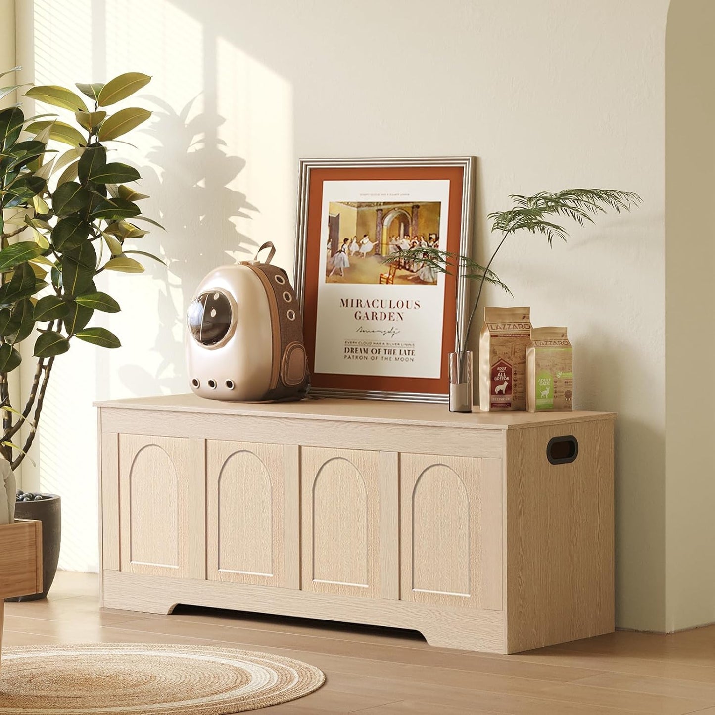 DINZI LVJ Storage Chest, 47.2”Wooden Storage Box with 2 Safety Hinges, Entryway Shoe Bench with Flip-Top, Large Trunk for Living Room, Bedroom, Easy Assembly, Natural