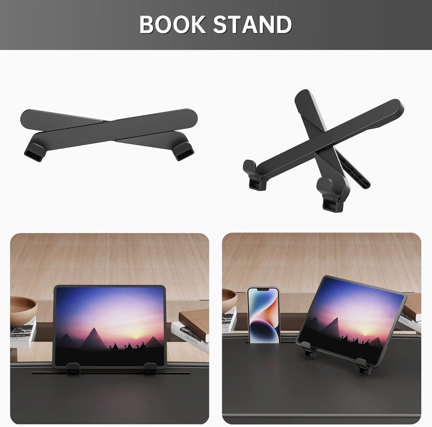 X TV Tray Table, Allpop Large TV Dinner Tray for Eating, Adjustable Folding Laptop Table with Book Stand, Cup Holder & Tablet Slot on Couch & Bed, Black