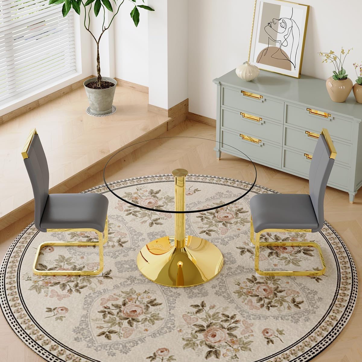 Dining Chairs Set of 2, Faux Leather Dining Chairs with Plated Chrome Metal Frame, Modern Kitchen Chairs Set with Padded Seat High Back for Dining Room, Kitchen Room, Living Room.