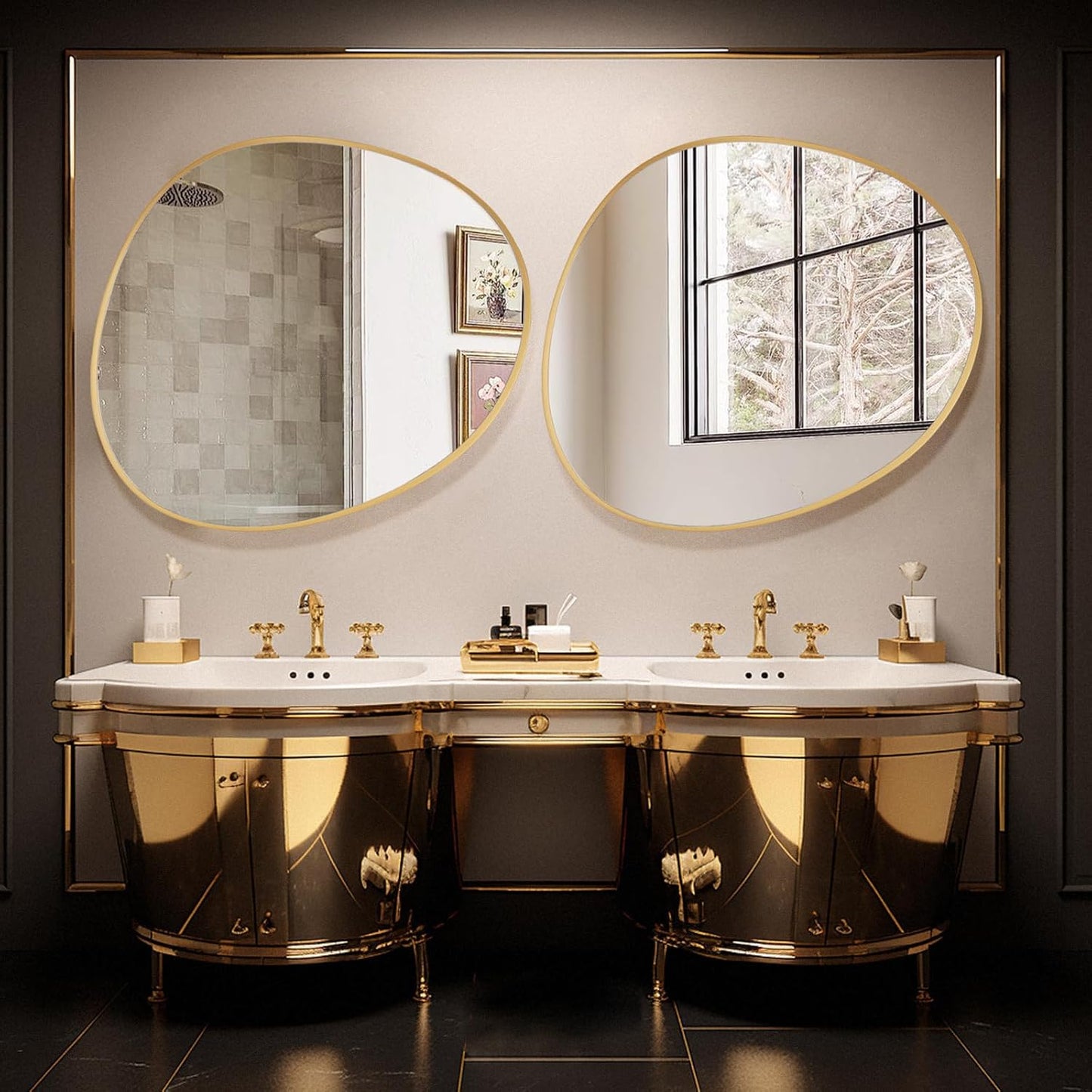 WallBeyond Asymmetrical Mirror, Irregular Wall Mirror, Abstract Wall Mirrors Decorative for Bedroom Living Room Entryway Hall, Unique Wall Mirror 28" H x 26" W, Gold