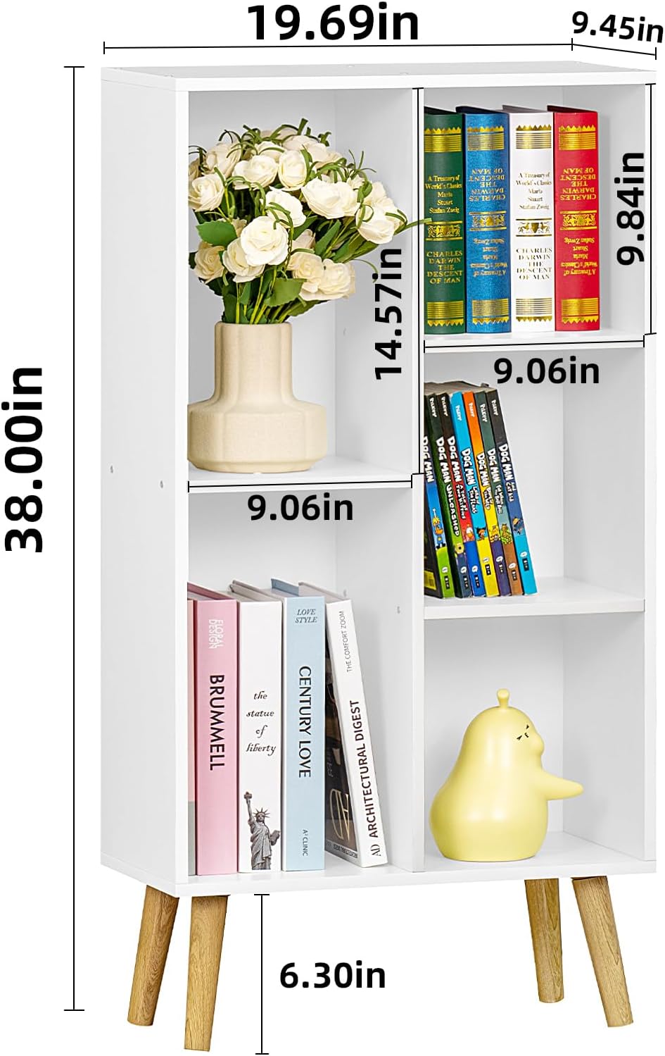 YAHARBO Small White Bookshelf,3 Tier Modern Kids Bookcase with Legs,5 Cube Wooden Bookshelves Storage Shelf,Book Shelves Organizer,Display Bookcases Cabinet for Room Nursery Study