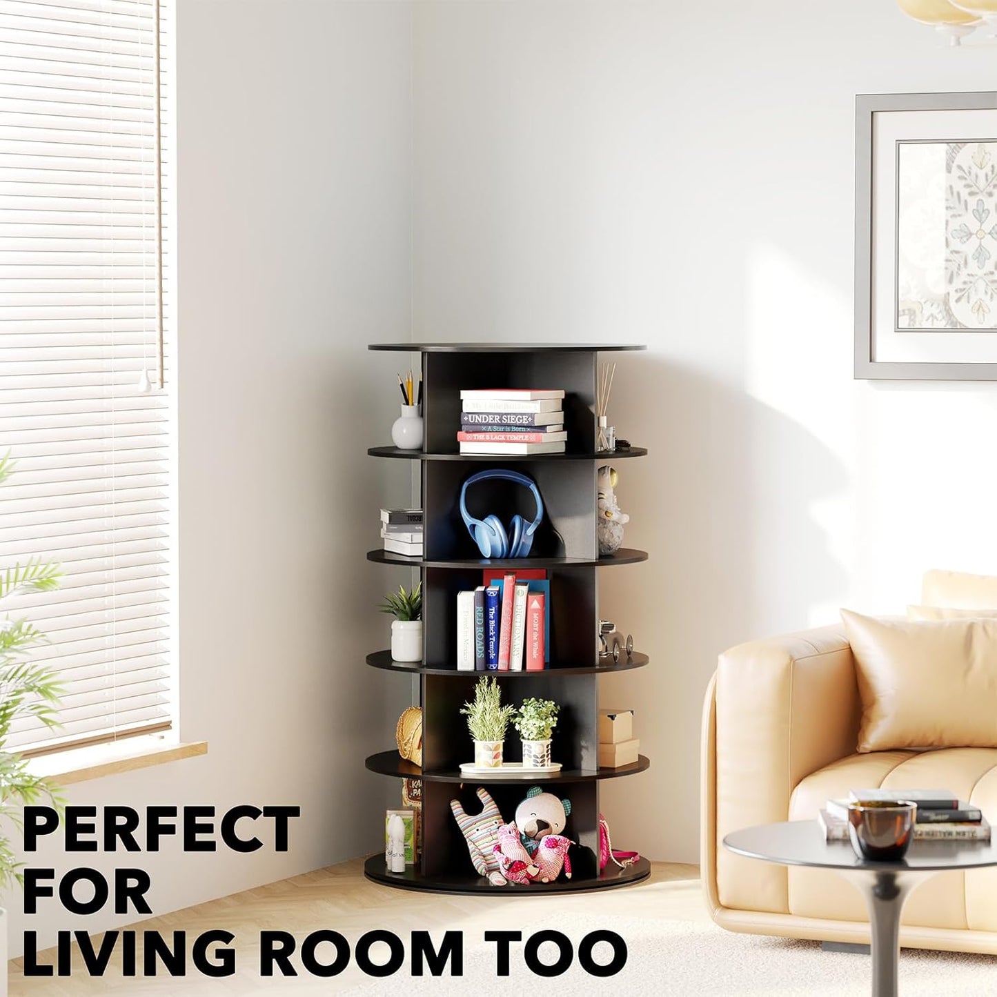 SpaceAid 5 Tier Rotating Shoe Rack Tower, Spinning Shoe Display Lazy Susan, Revolving 360 Shoe Rack Storage Round Carousel, Vertical Handbag Rotate Shoes Closet Organization (5-Tier Black)