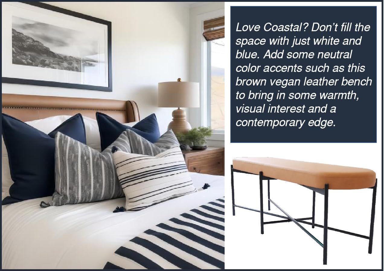 54” upholstered Vegan Leather Accent Ottoman Bench for entryway, Living Rooms, lounges, bedrooms-Brown