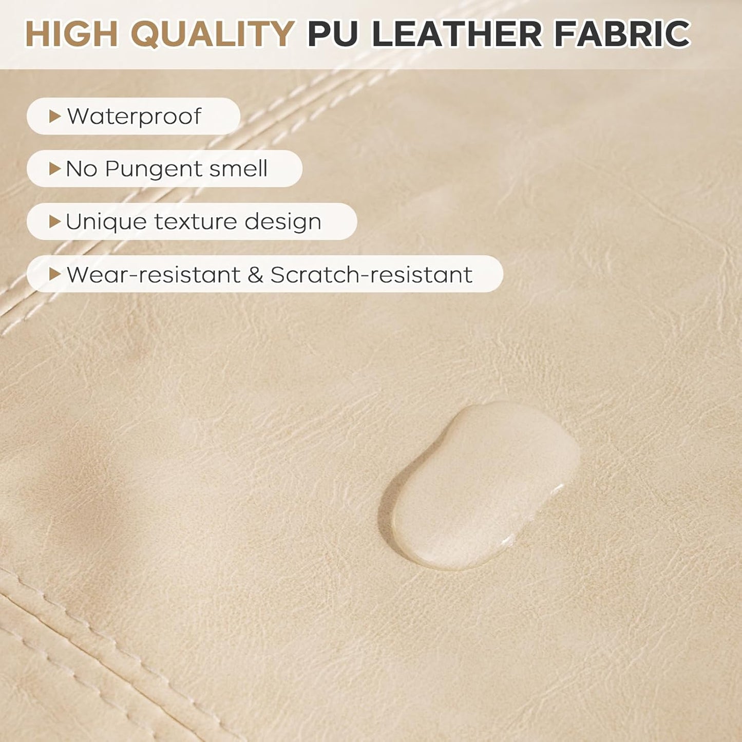 17.7" Square Unstuffed Pouf Ottoman Cover (Only Cover No Filler), Pu Leather Poufs Cube Foot Stool Poofy Ottomans Footrest, Casual Footstool for Living Room, Perfect to Rest Your Feet, Beige