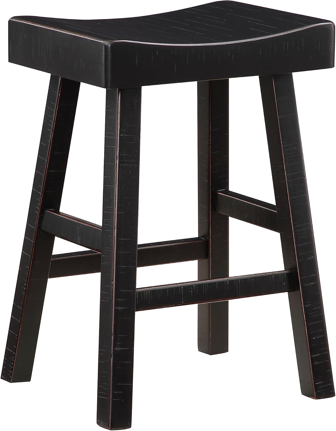 Lexicon Saddle Bar Stools Set of 2 Barstools with Footrest, Armless Dining Chairs for Kitchen Island, Breakfast Nook, Living Room, Counter Height, Black