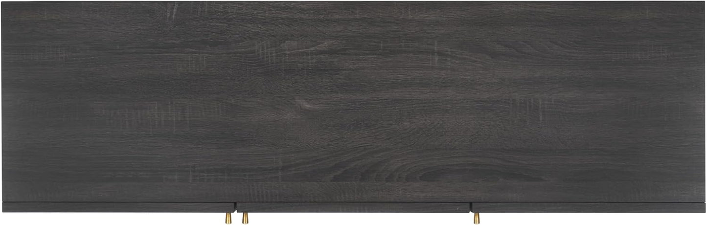 SAFAVIEH Aino TV Stand for up to 60" Flatscreen – Distressed Black with Rattan Mesh, 3 Doors with Interior Storage, Sideboard Cabinet, Entertainment Media Console (MED9618E)