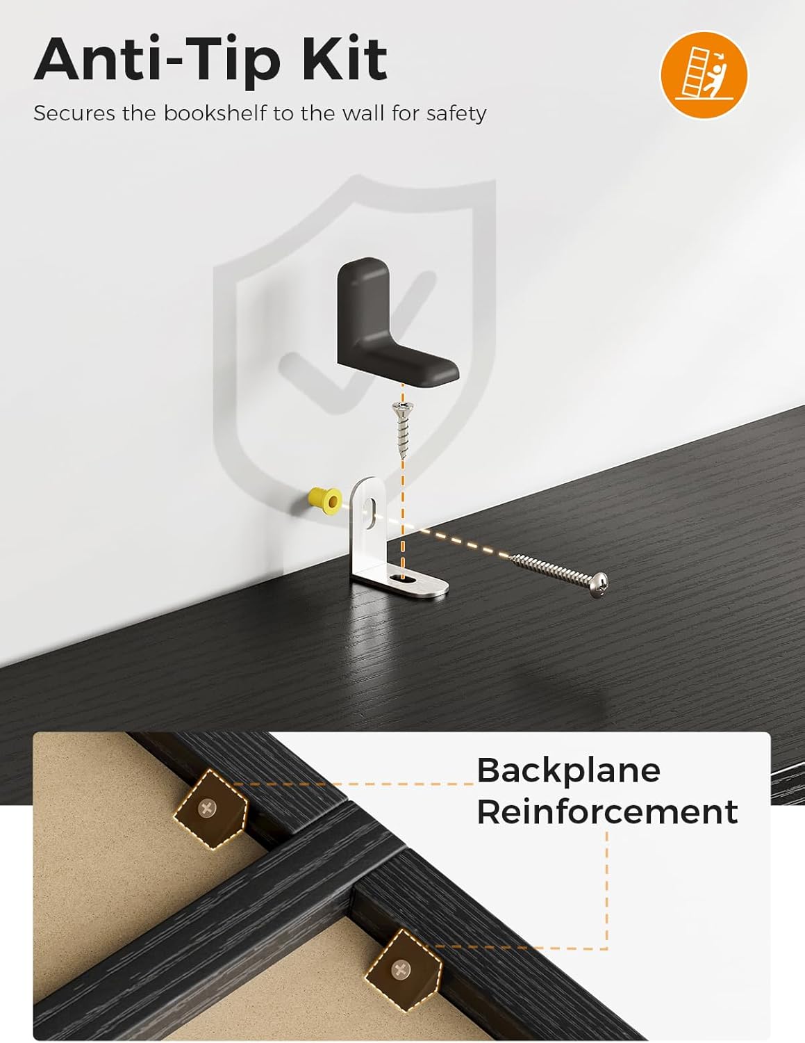 Casaottima 4-Tier Open Bookshelf and Bookcase, Floor Standing Display Storage Shelves for Living Room, Tall Book Shelf for Bedroom, Home Office, Dining Room, Black