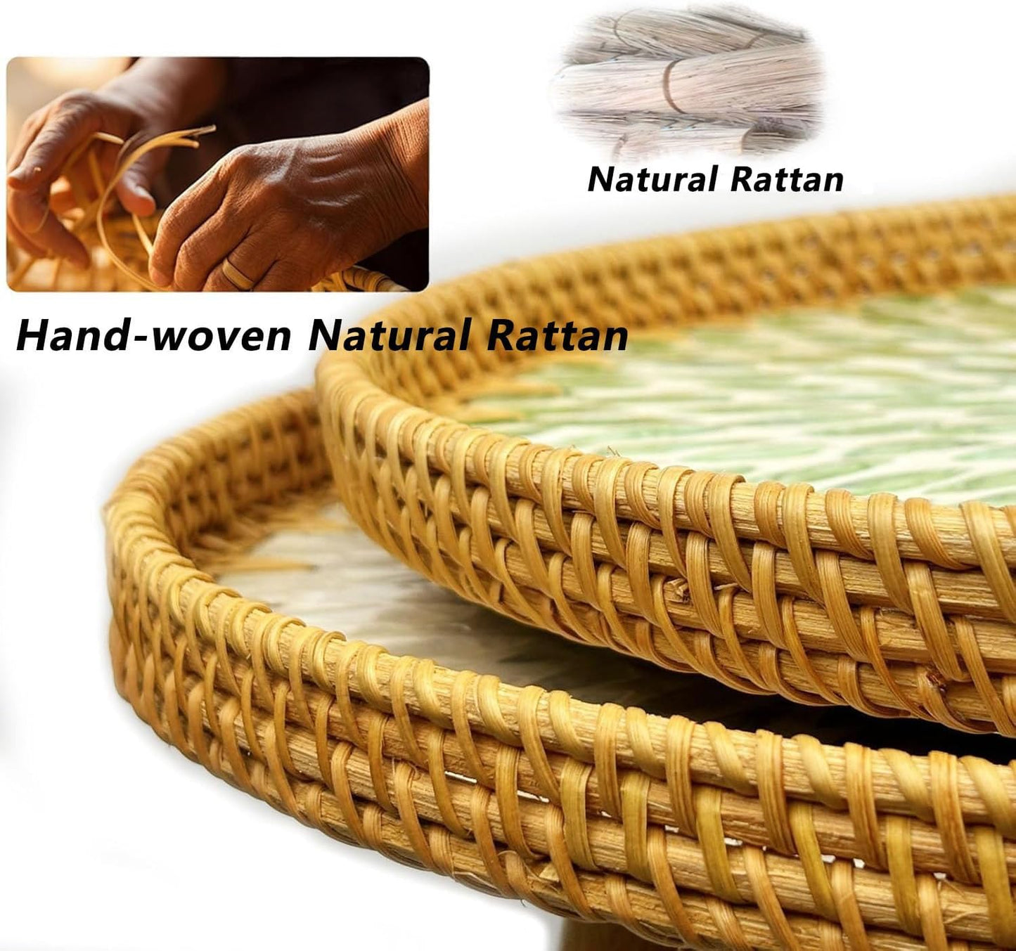 Rattan Round Side Table, Mother of Pearl Inlay Table,Round End/Side Tables for Living Room, Bedrooms, Pedestal Plant Stand for Balcony (Green)