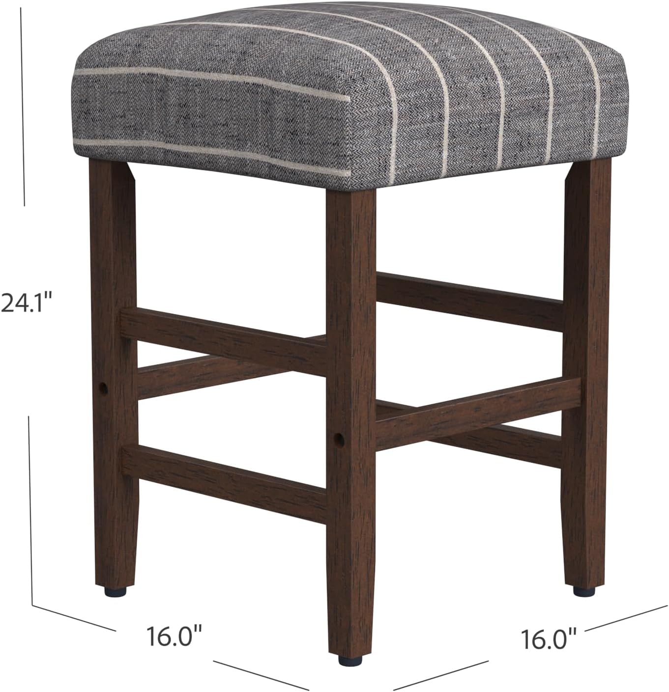 HomePop Home Decor Classic Open-Back Counter Height Barstool Square 24 Inch Bar Stools with Domed Cushion, Midnight Gray Woven Stripe