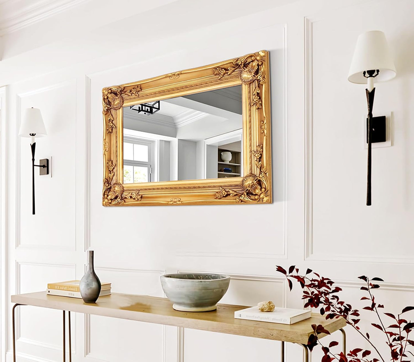 Antique Wall Mirror, 29.1'' x 21.2''Vintage Baroque Mirror with Ornate Frame, Gold Mirror Decorative for Entryway, Living Room, Bathroom