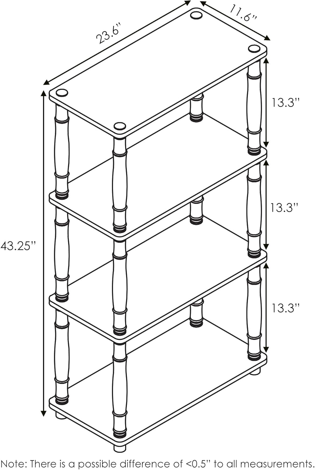 Furinno Turn-N-Tube 4-Tier Multipurpose Shelf Display Rack, Classic Tubes, Walnut/Brown
