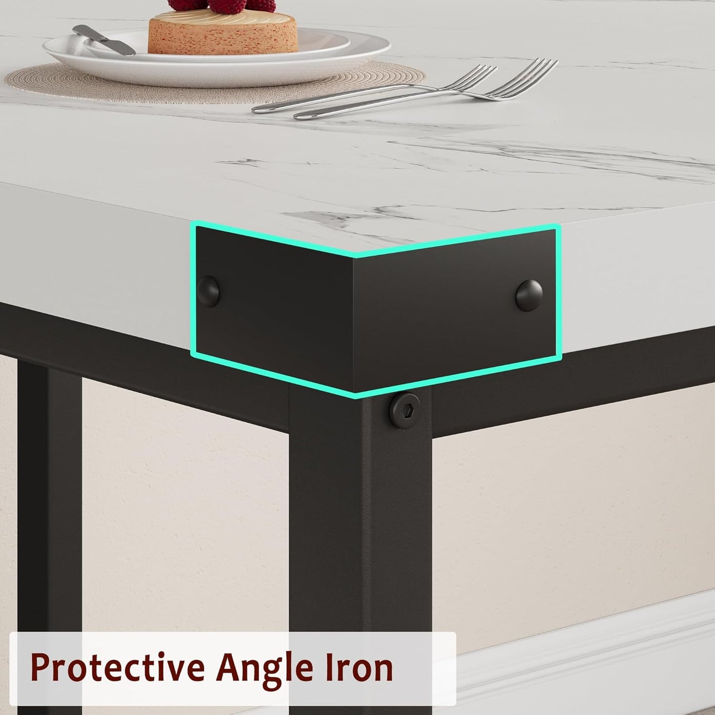 GarveeHome Extendable Dining Table Set for 4-6, Rectangle Large Extendable Kitchen Table with 2 Upholstered Benches & Metal Corner Protect for Dining, Apartment, Space Saving, Marble White