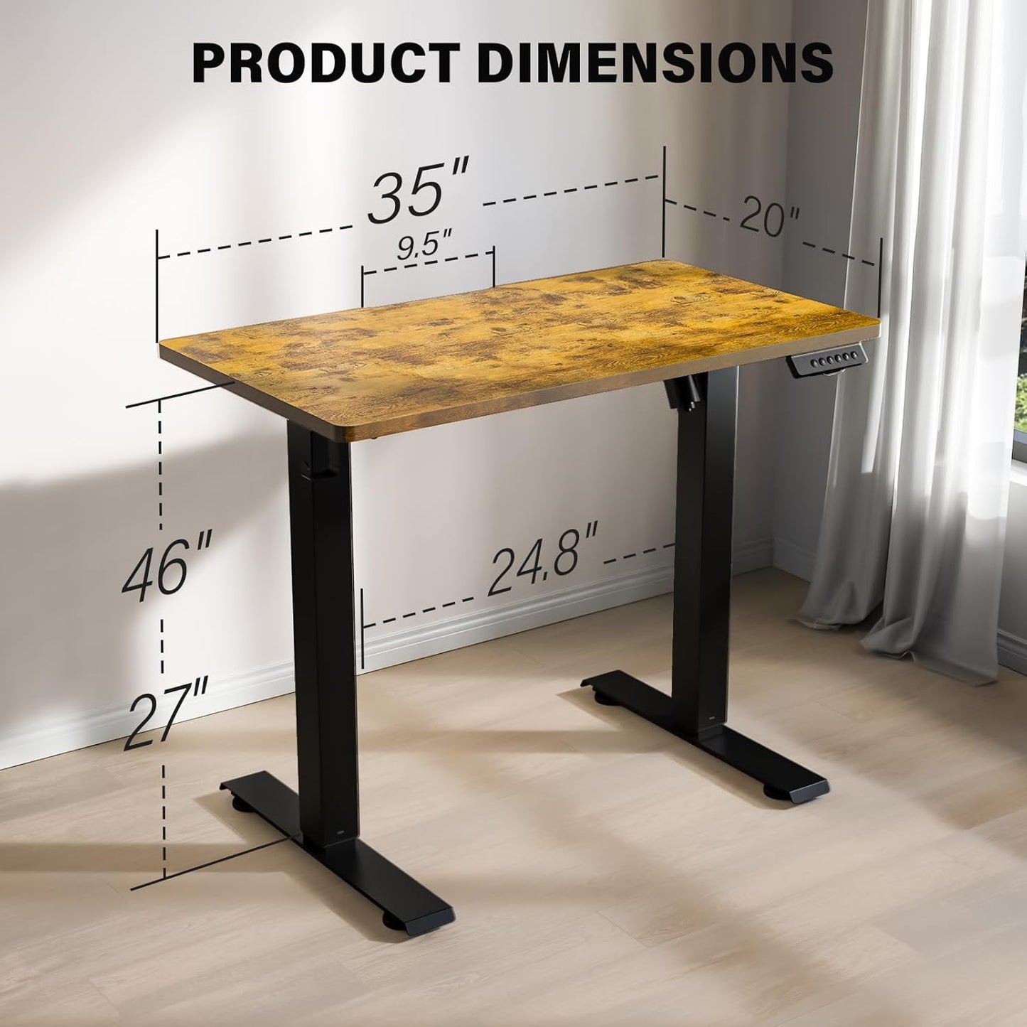 Kingant Standing Desk Height Adjustable Small Electric Stand Up Desks [35 x 20 Inch] - Ergonomic Sit Stand Desk Rising Desks for Home Office Computer Desk Workstation