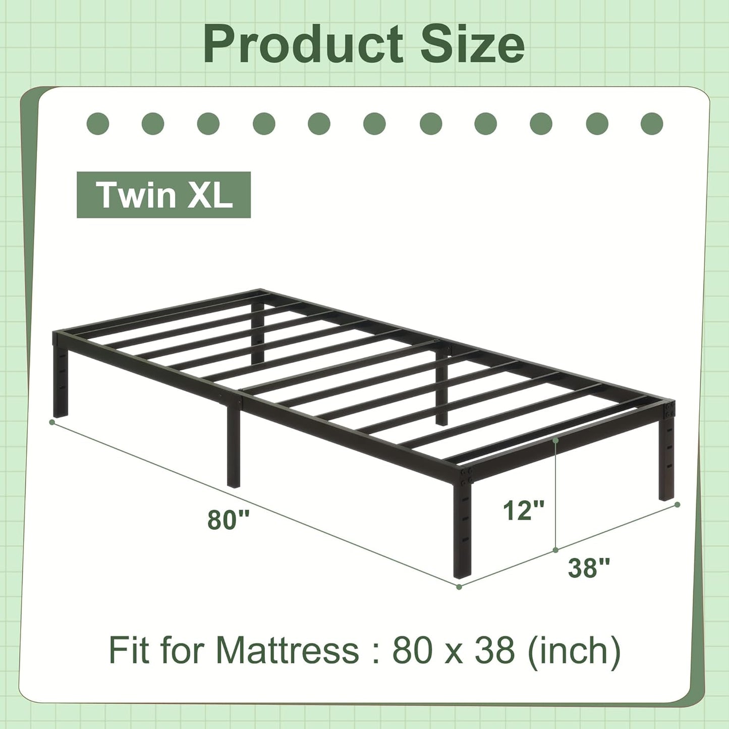 12 Inch Twin XL Size Bed Frames, Heavy Duty Metal Bed Frame Twin XL, No Box Spring Needed, Easy Assembly, Noise-Free, Black