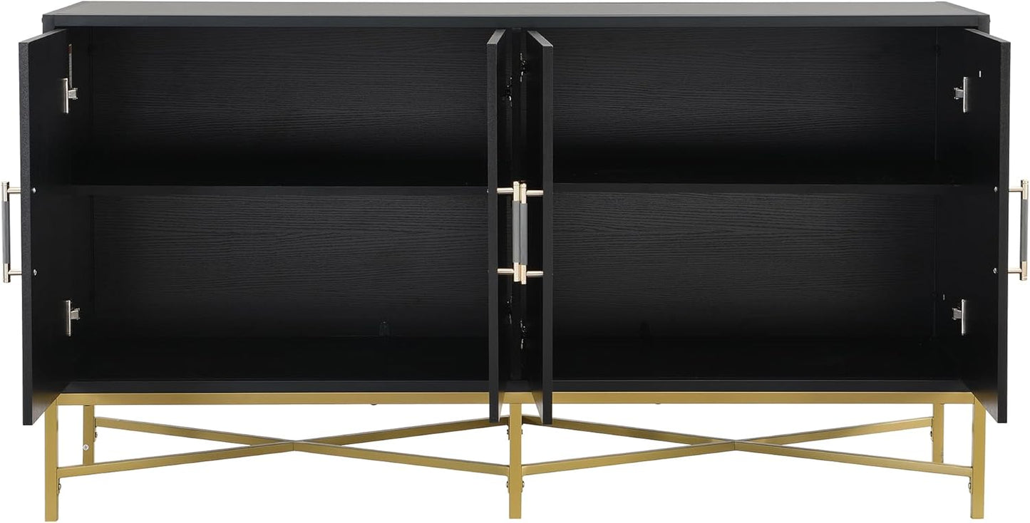 Merax Sideboard Buffet Cabinet with Storage, 4 Door Modern Cupboard w/Cross-Leg Design, Console Table for Kitchen, Dining/Living Room, Black