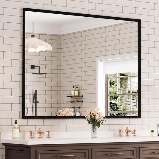 WEER 48X36 Inch Black Bathroom Mirror, Rectangular Framed Mirror for Bathroom, Matte Black Wall Mounted Large Vanity Mirror, Farmhouse Mirror, Tempered Glass, Anti-Rust, Horizontal or Vertical