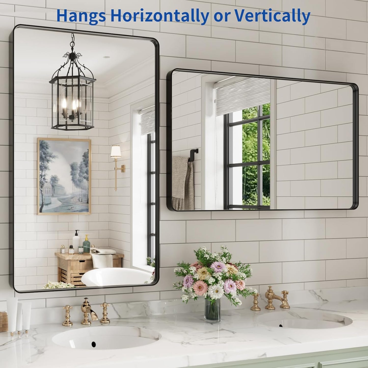 WEER Black Bathroom Mirror for Wall, 40X24 Inch Matte Black Mirror, Rectangular Black Metal Framed Vanity Mirror with Tempered Glass, Rounded Corner, Anti-Rust (Horizontal/Vertical)