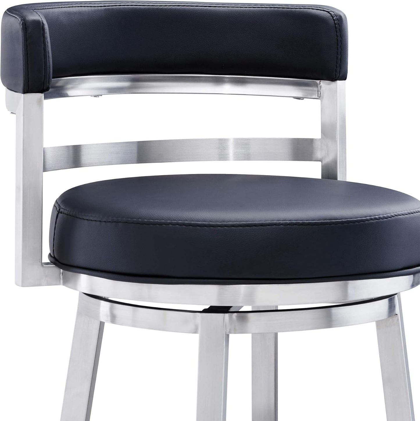 Armen Living Titana 30" Bar Height Swivel Black Faux Leather and Brushed Stainless Steel Bar Stool