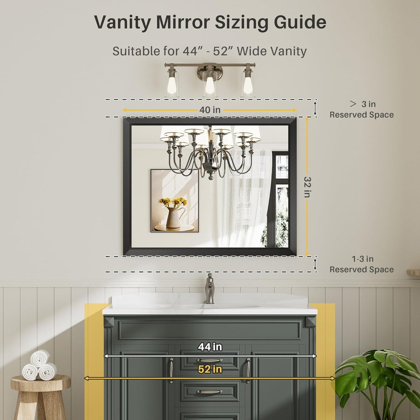 40x32 Inch Black Bathroom Mirror for Wall, Thick Metal Framed Rectangle Mirrors for Over Sink, Bedroom, Living Room, Entryway, Anti-Rust, HD Tempered Glass