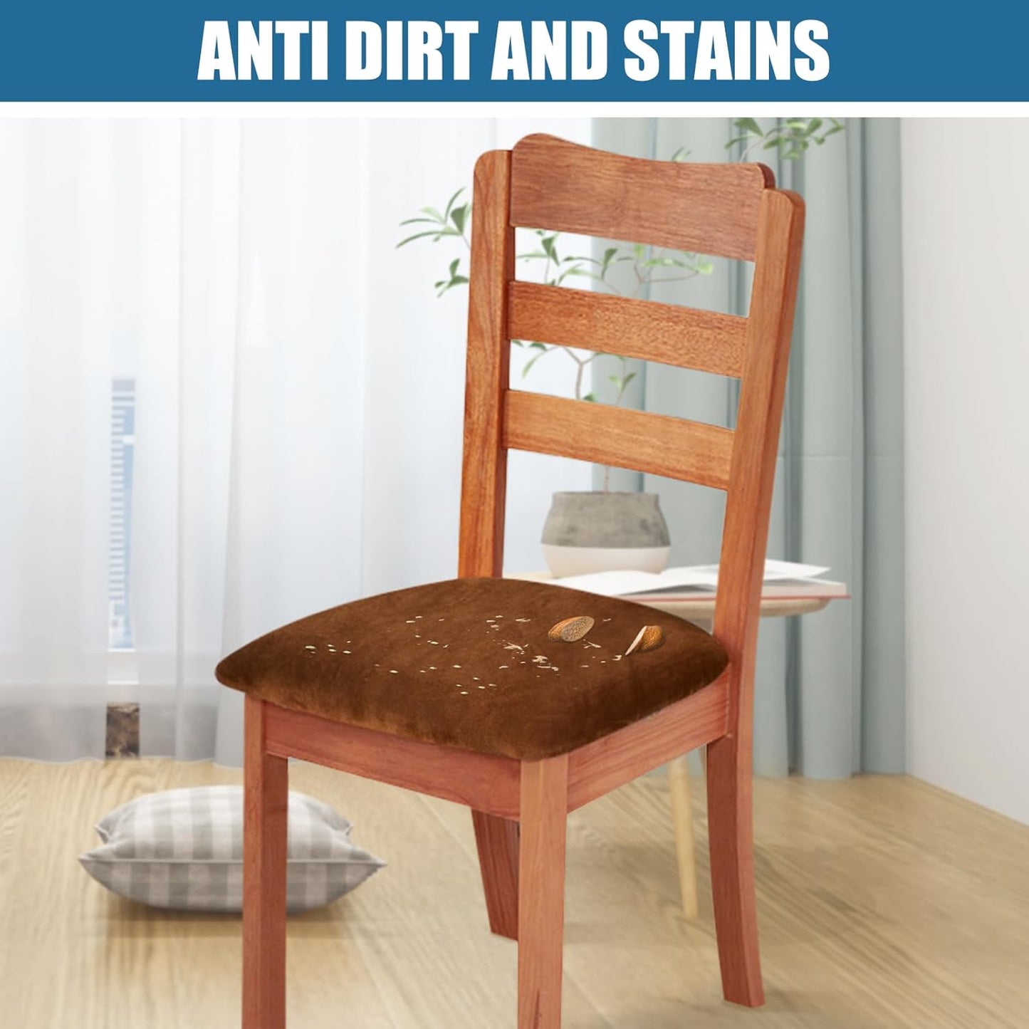 Smiry Velvet Seat Covers for Dining Room Chair Set of 4, Stretch Fit Removable Washable Chair Seat Cushion Protector Slipcovers with Ties, Camel