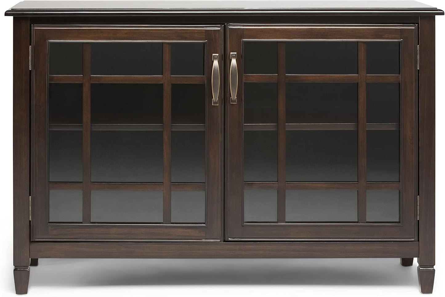 SIMPLIHOME Connaught SOLID WOOD 46 inch Wide Traditional Low Storage Cabinet in Dark Chestnut Brown for the Living Room, Entryway and Family Room