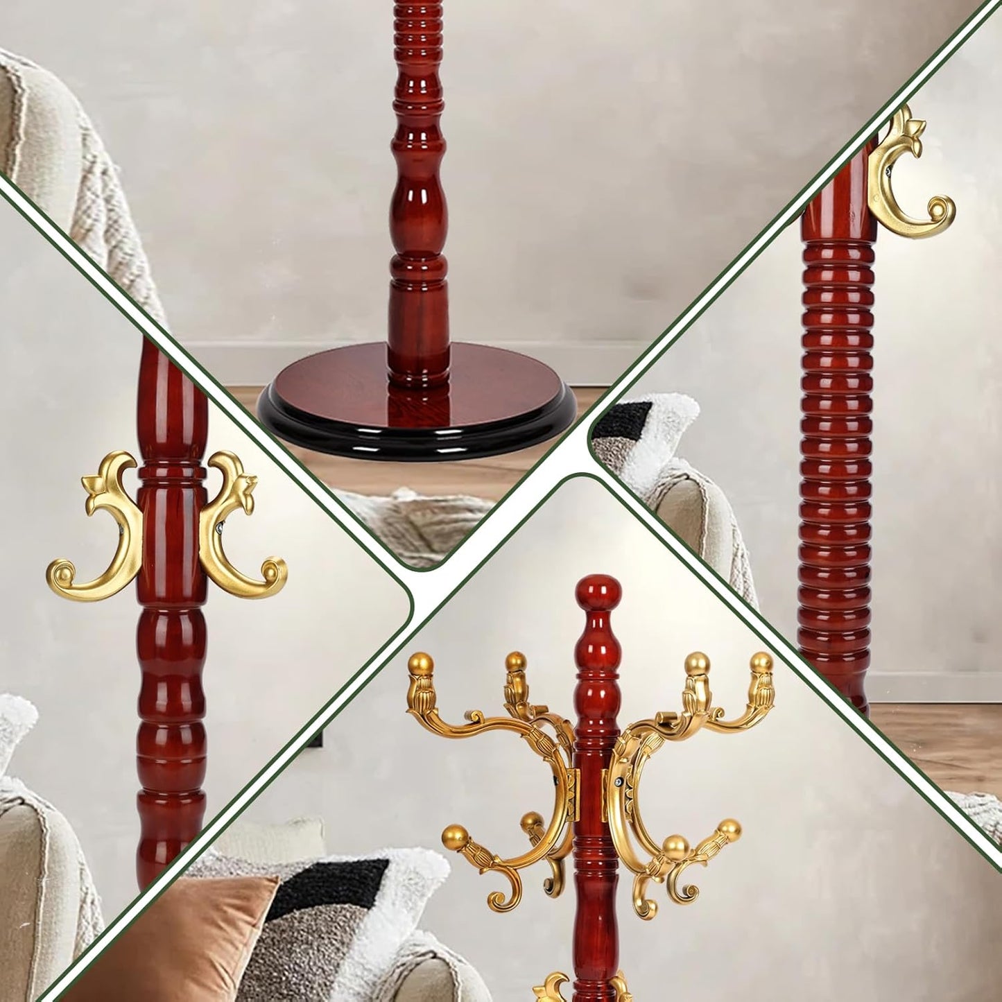 73" Wooden Coat Rack Stand,Coat Racks Freestanding With 14 Hooks And Solid Round Base Heavy Duty Adjustable Height Hall Tree Coat Rack for Entryway Hallway Foyer Office Bedroomf (Begonia)