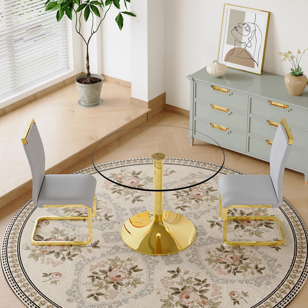 Dining Chairs Set of 2, Faux Leather Dining Chairs with Plated Chrome Metal Frame, Modern Kitchen Chairs Set with Padded Seat High Back for Dining Room, Kitchen Room, Living Room.