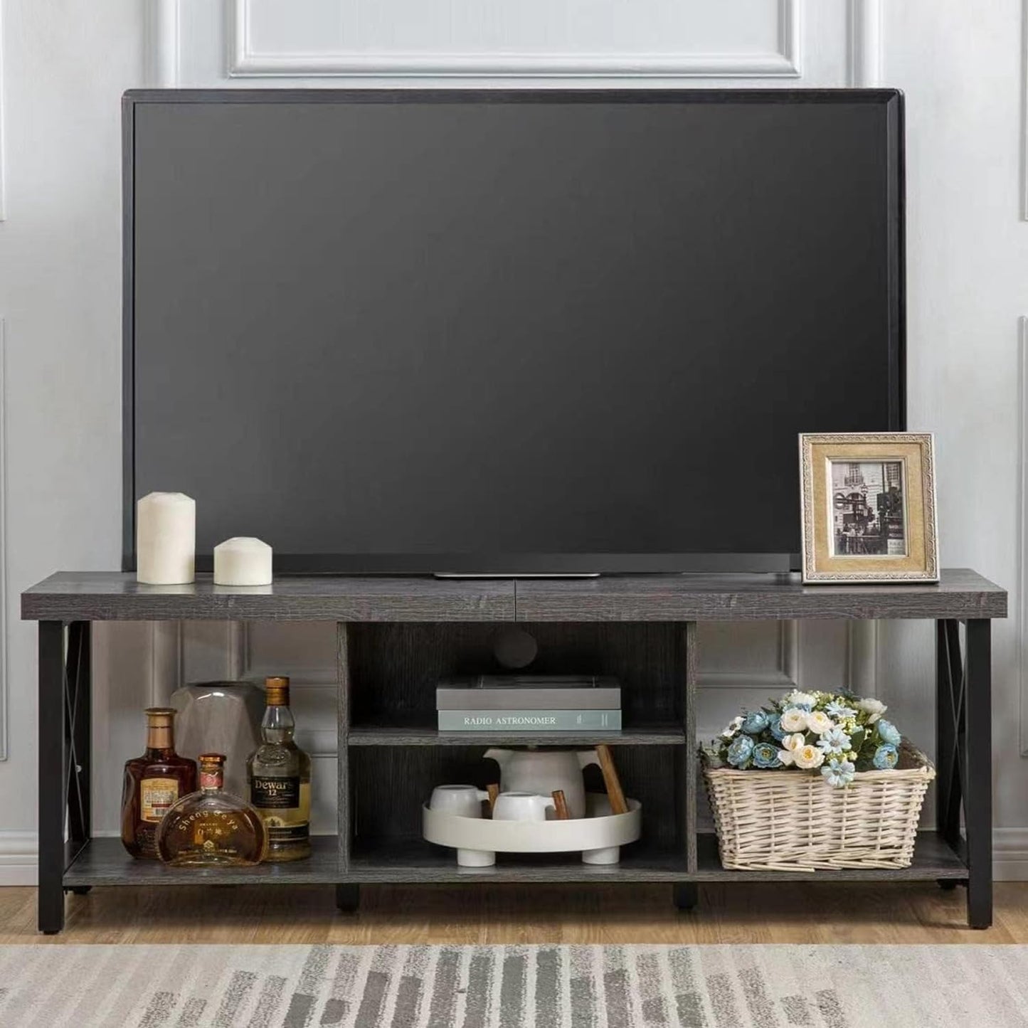 GAZHOME TV Stand for TV up to 65 Inches, TV Cabinet with Open Storage, TV Console Unit with Shelving for Living Room, Entertainment Room, Gray