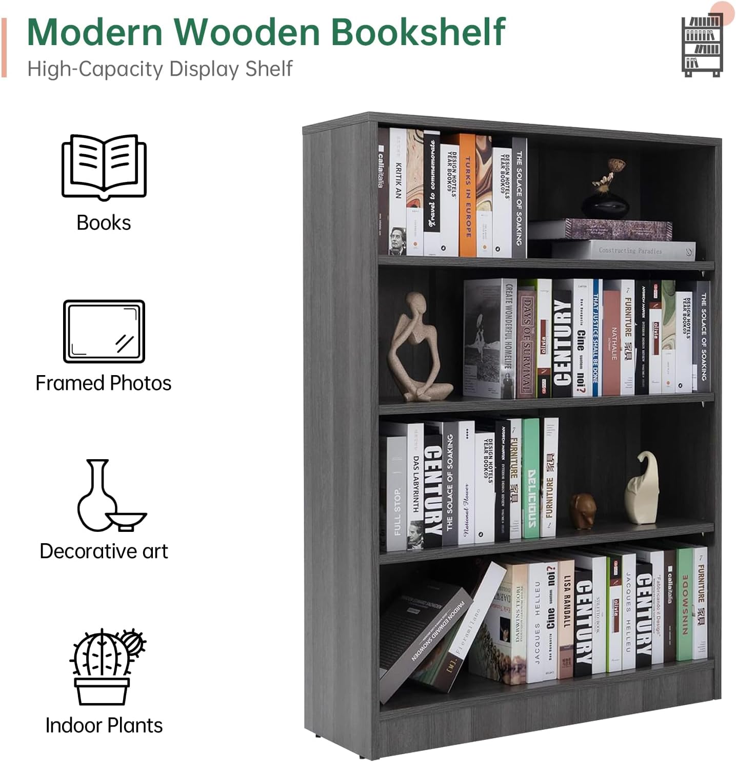 NicBex 48" Heavy Dute Wood Bookcase with Adjustable Shelves, Modern Manga Bookshelf for Living Room, Office, Small Spaces, Manga and Book Shelves Storage, Tip-Over Resistant, 33" Wide Grey