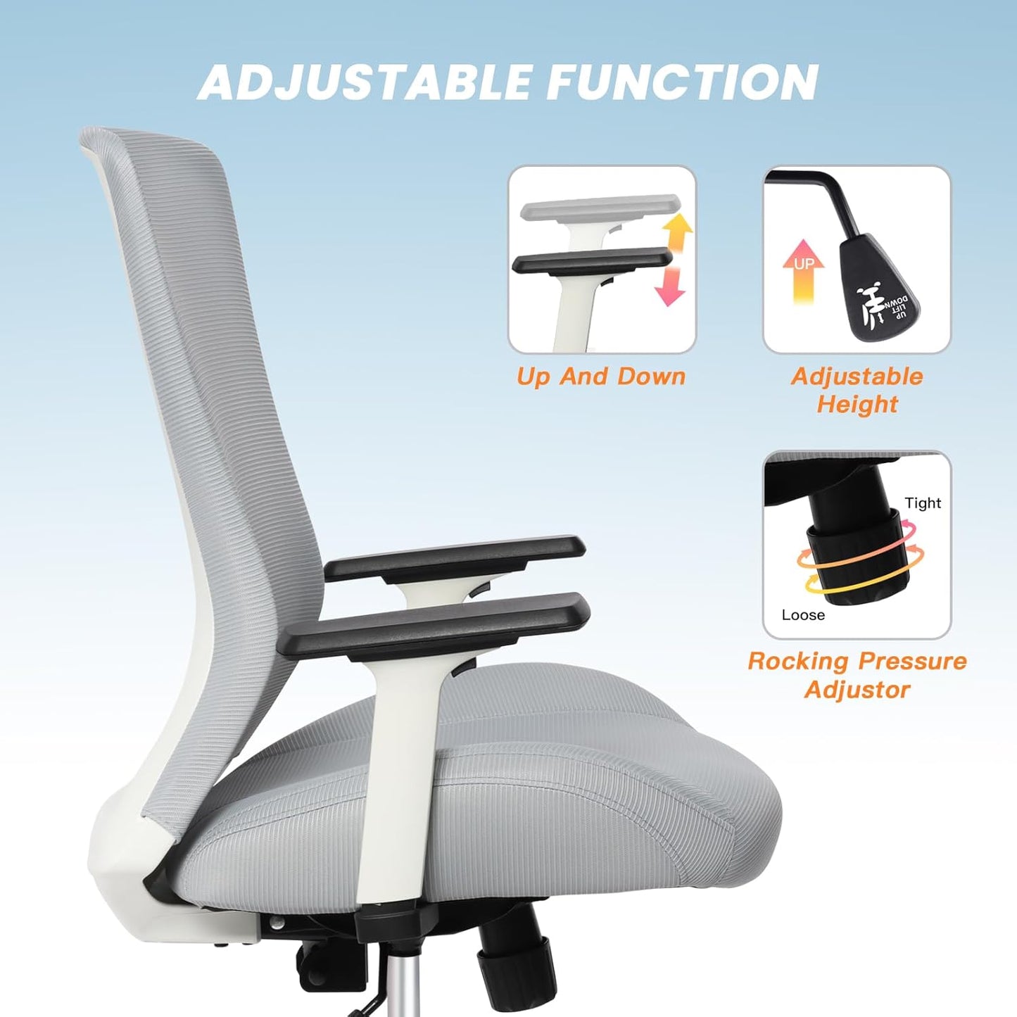 Office Chair, Mesh Desk Chair Executive Computer Chair, 400lbs Big and Tall Office Chair for Heavy People, Home Office Desk Chair with Lumbar Support ＆Adjustable Height, White