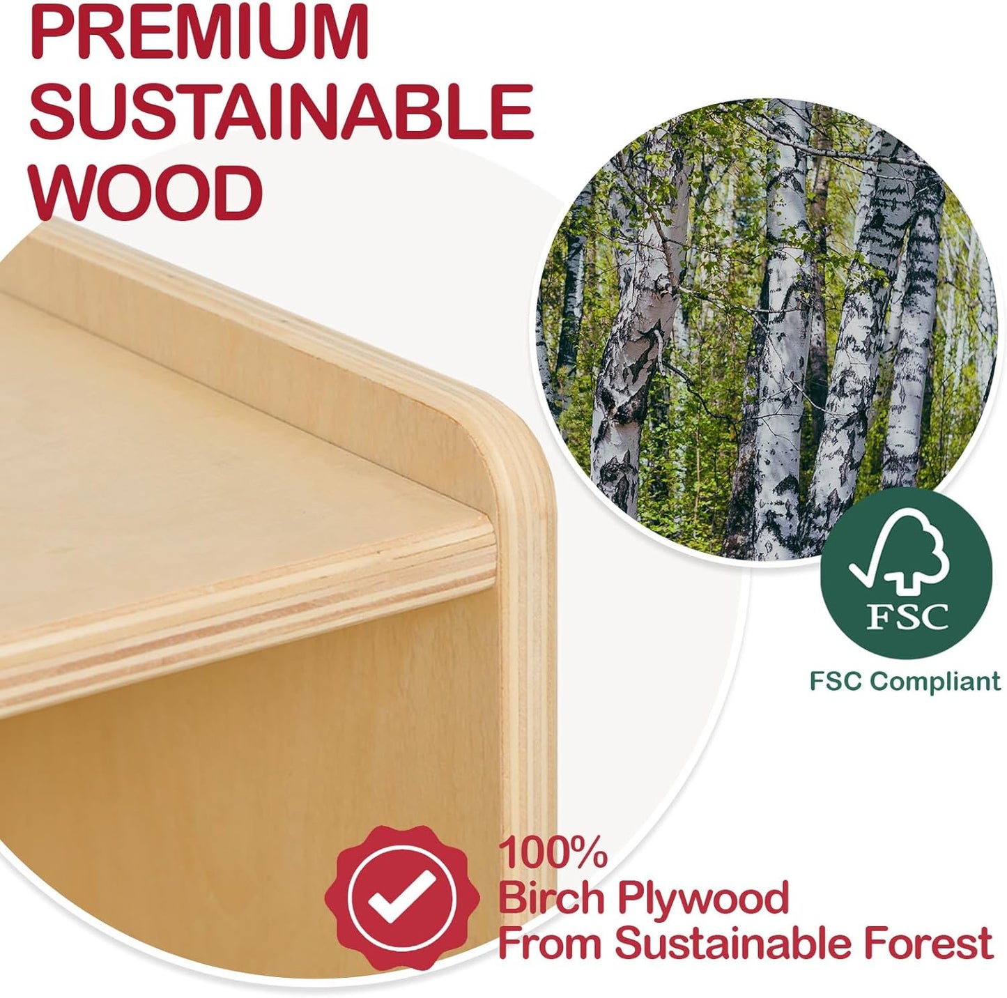 Monläurd® 100% Birch Rotating Bookshelf for Kids, 360° Spinning Montessori Bookcase, Space-Saving Wooden Storage for Nursery, Playroom & Classroom