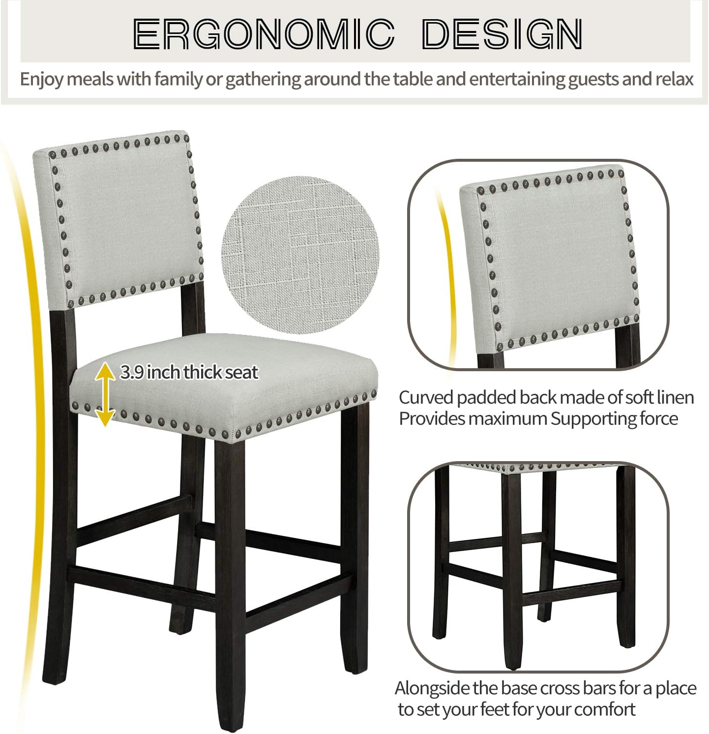 Ball & Cast 5 Piece Dining Table Set,4 Upholstered Chairs with Curved Backrests,Wooden Living Room Furniture W/ 52" Rectangle Kitchen Desk,for Restaurant,Home Bistro,Espresso and Beige