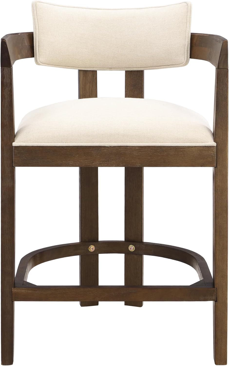 Christopher Knight Home Set of 2 Ryland Modern 26" Counter Height Bar Stools, Fabric Upholstered Counter Stools,Wooden Kitchen Island Armchair with Footrest, Round Backrest, Soft Seating,Beige+Walnut