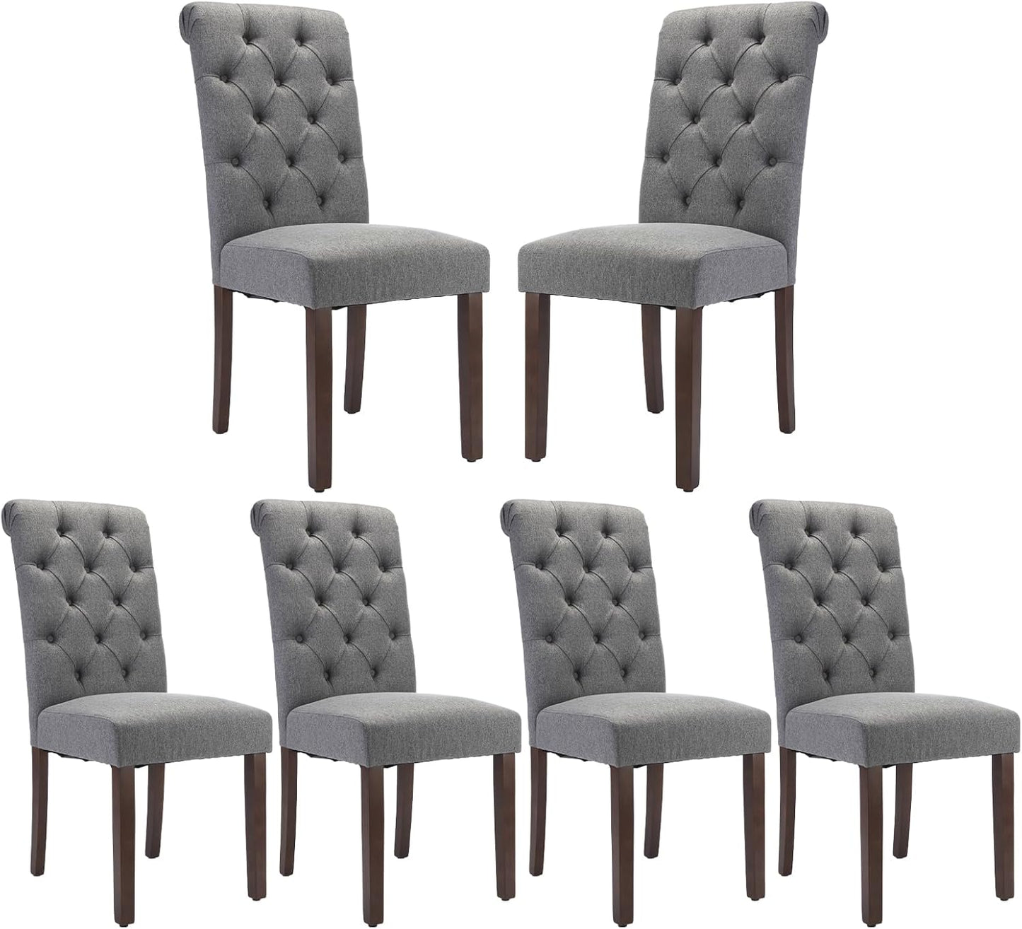 COLAMY Tufted Dining Chairs Set of 6, Parsons Dining Room Chairs Upholstered Fabric Diner Chair Stylish Kitchen Chairs with Solid Wood Legs and Padded Seat - Grey