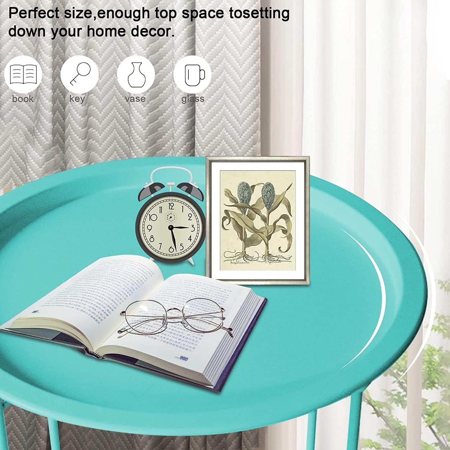 Garden 4 you End Table Set of 2, Outdoor Side Table, Small Patio Table Metal Side Table, Round Folding Side Table, for Outdoor and Living Room,Green