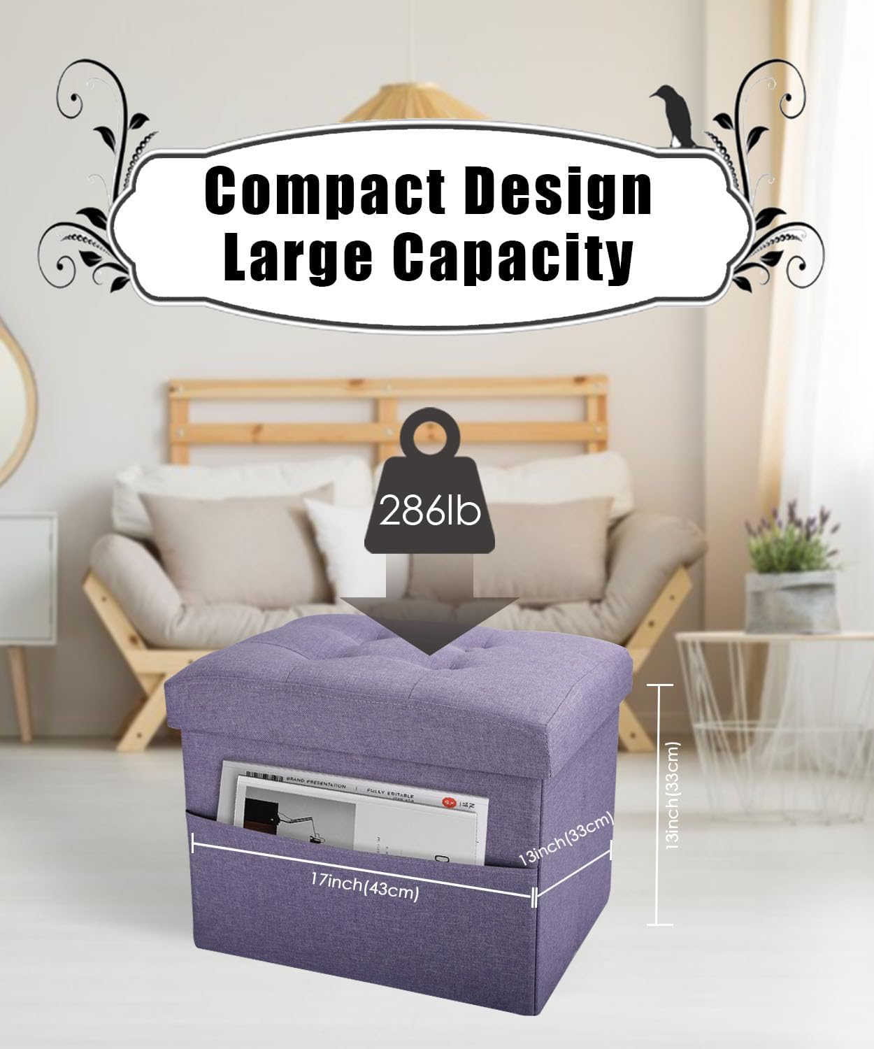 Ottoman Storage Ottoman Foot Rest Stool Foldable Bench with Storage Student Dormitory Bedroom and Entryway 17 X 13 X 13