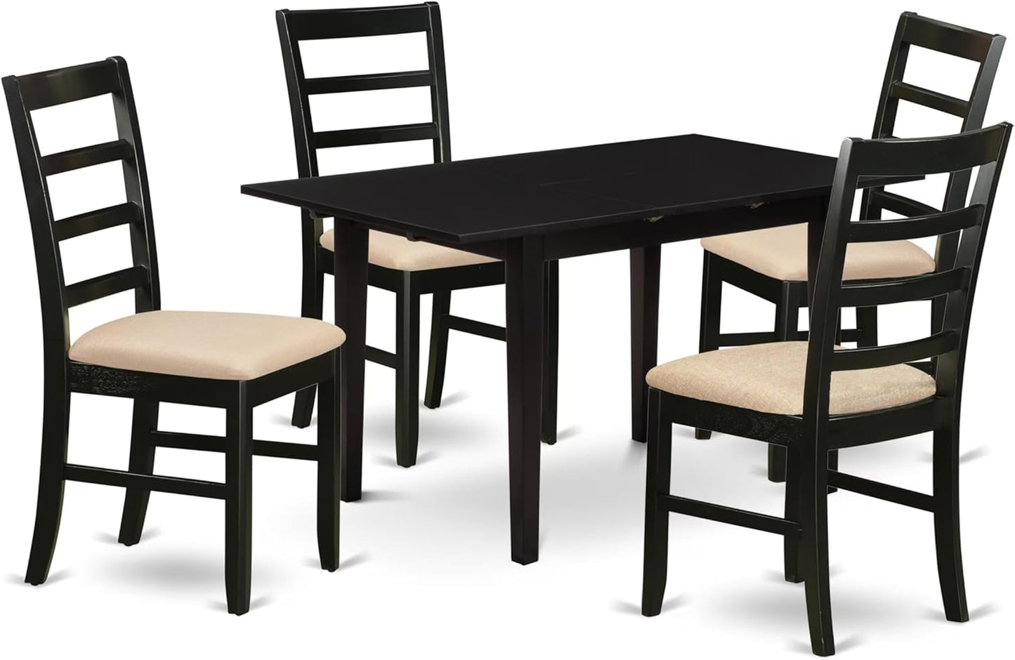 East West Furniture NOPF5-BLK-C 5 Piece Dining Room Furniture Set Includes a Rectangle Kitchen Table with Butterfly Leaf and 4 Linen Fabric Upholstered Chairs, 32x54 Inch, Black