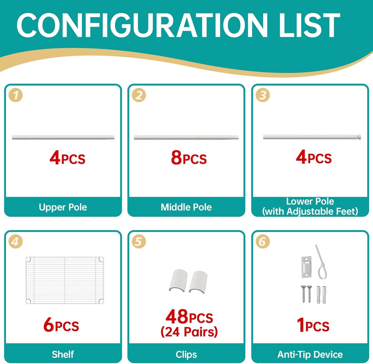 SINGAYE 6 Shelves Storage Shelf Wire Closet Bathroom Organizers Metal Pantry Kitchen Small Garage Shelving Unit Laundry Room Organization Home Narrow Rack Net Basket with Wheels White