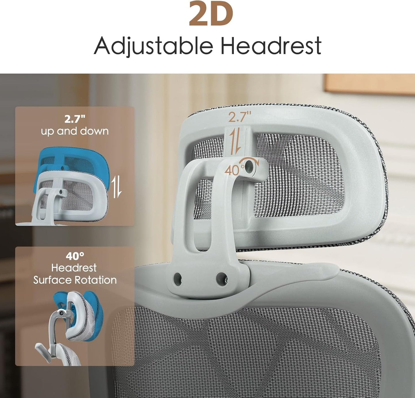 Ergonomic Mesh Office & Gaming Chair with Footrest, High Back Home Office Desk Chair, Comfortable Lumbar Support, 130° Tilt, Adjustable 3D Armrest & 2D Headrest (Grey)