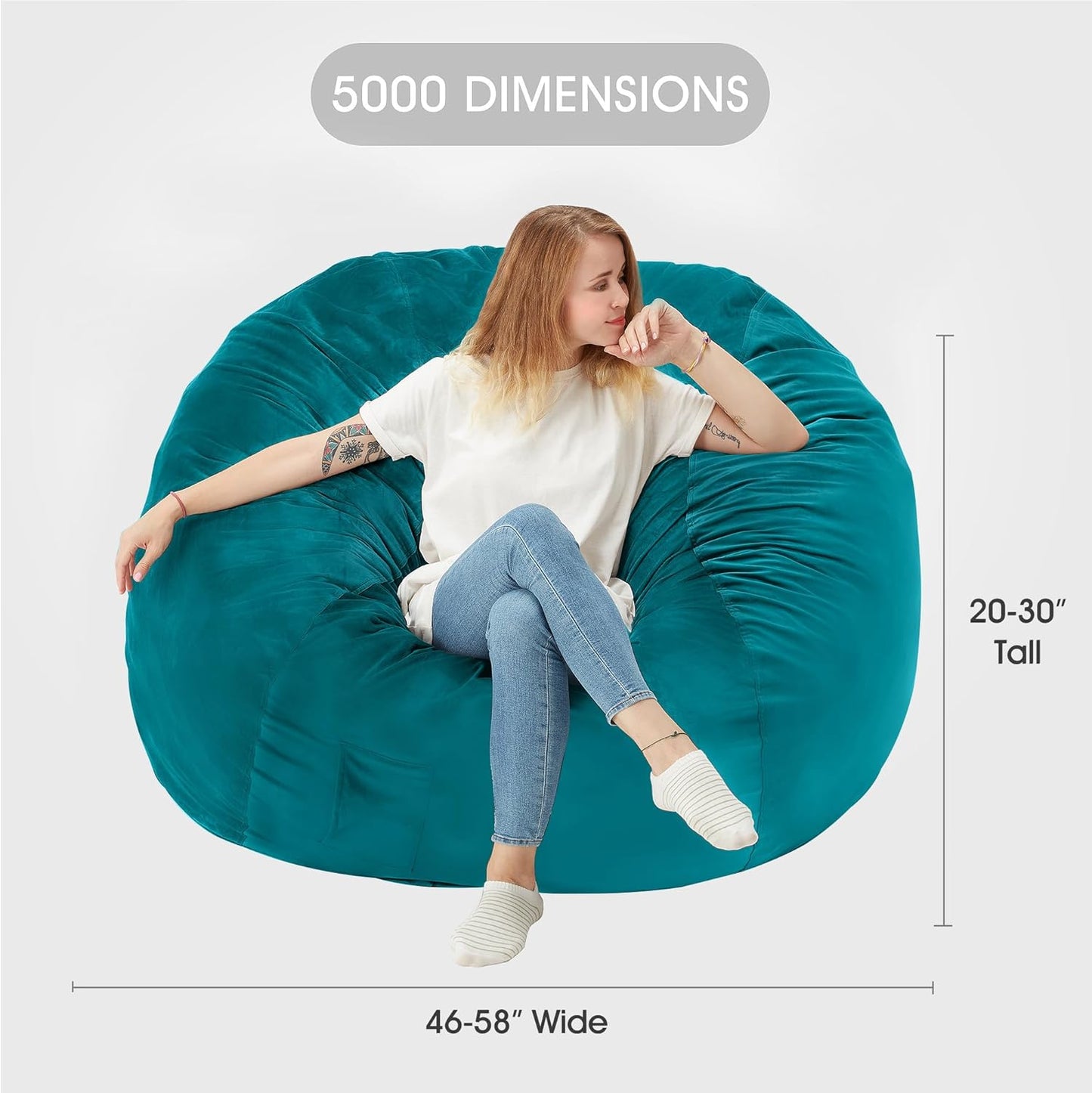 HABUTWAY Bean Bag Chair: Giant 5' Memory Foam Furniture Bean Bag Chairs for Adults with Microfiber Cover 5Ft (Sea Blue)
