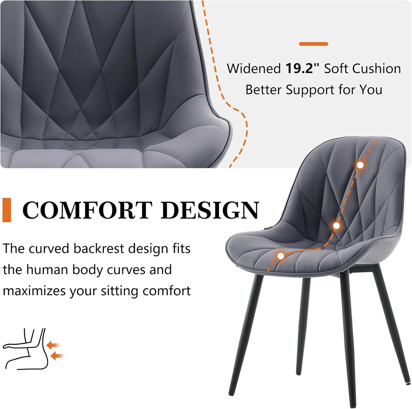 Rowill Dining Chairs Set of 2 Modern Kitchen Chairs with Soft Backrest, Sturdy Metal Legs & Non-Slip Pads, Suitable for Home Kitchen, Faux Leather Upholstered Seats for Dining Room, Gray Purple