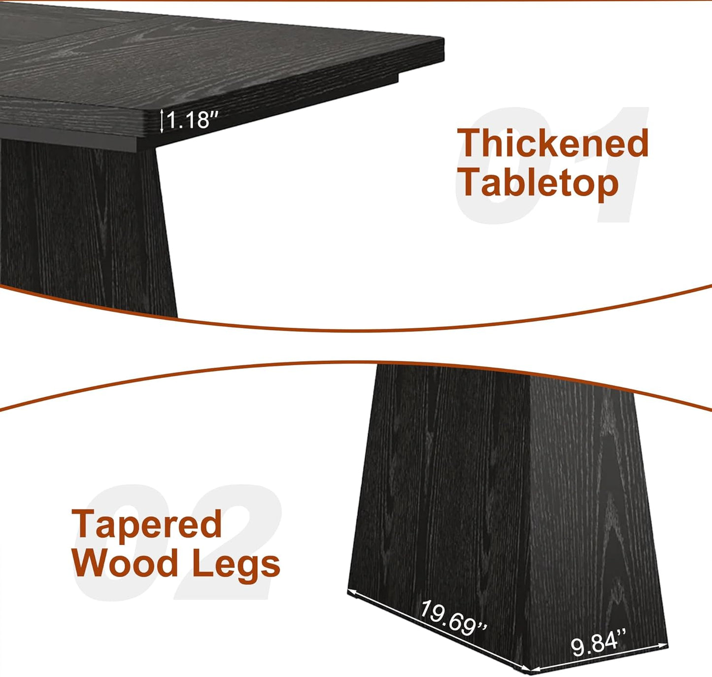 63 Inch Dining Table for 4-6, Modern Kitchen Dinner Table with Double Robust Pedestal, Wood Rectangular Eating Tables for Living Room, Dining Room, Dark Black