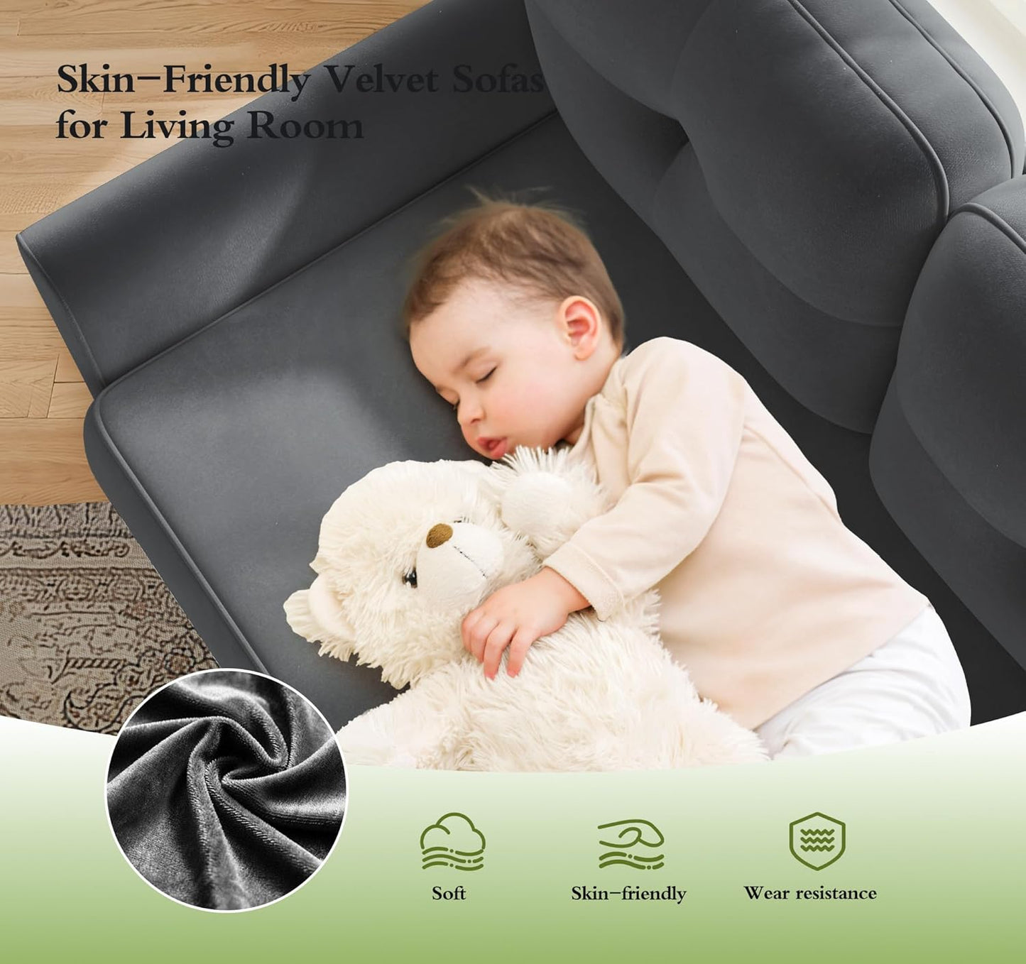 Small Sofa Couch, 48" Loveseat Sofa, Soft Velvet Love Seat Couches, Small Couch for Bedroom with 21" Deep Seat, Comfy Couches for Living Room, Tool-Free Setup Sofas for Living Room, Grey