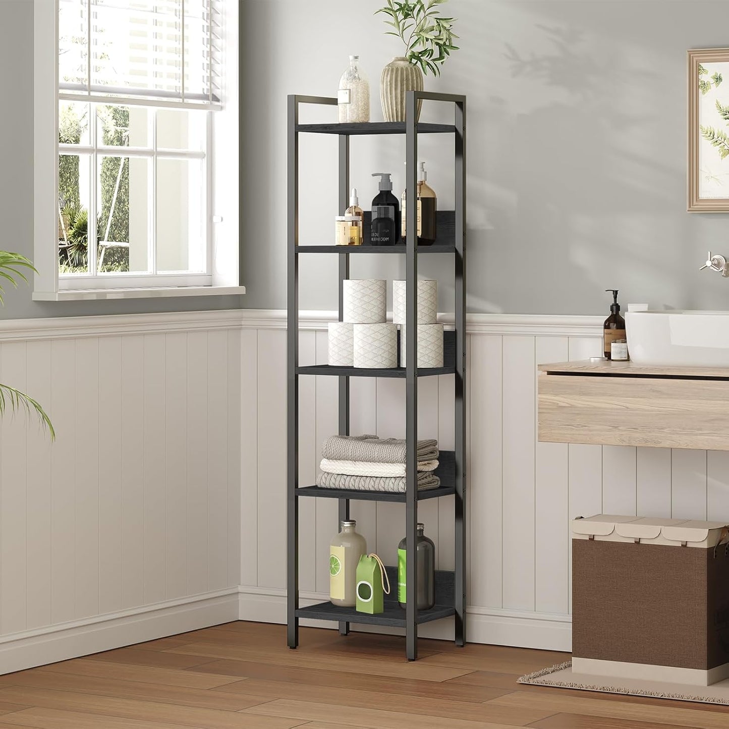 5-Tier Bookshelf, Bookcase, Shelves Organizer for Small Spaces, Storage Shelf Organizer, for Living Room, Bedroom, Study, Balcony, Black BKHB5501