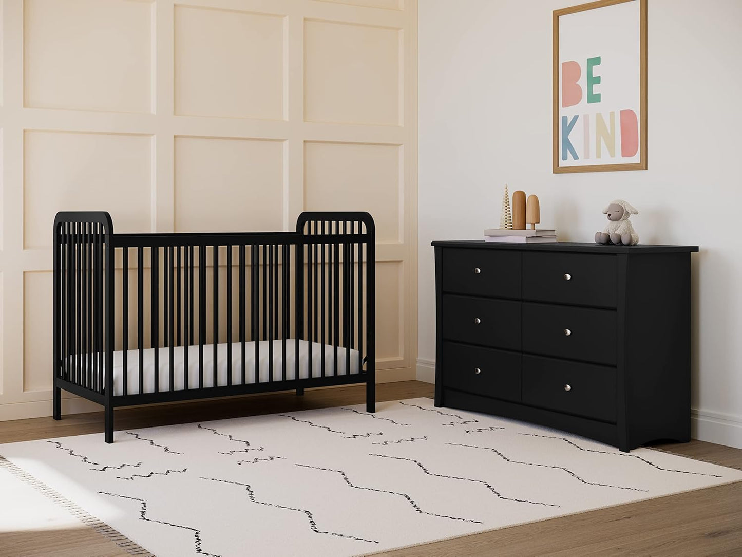 Storkcraft Crescent 6 Drawer Bedroom Dresser (Black) – GREENGUARD Gold Certified, Nursery Dresser for Kids Bedroom